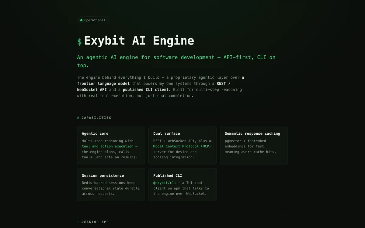 Screenshot of the public ai.exybit.org page