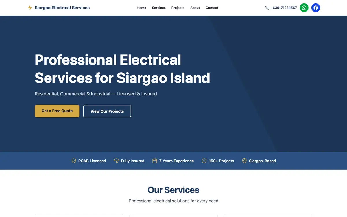 Screenshot of the public junelectrical.exybit.org page