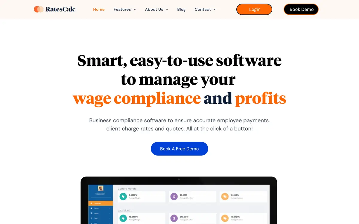 Screenshot of the public ratescalc.com page