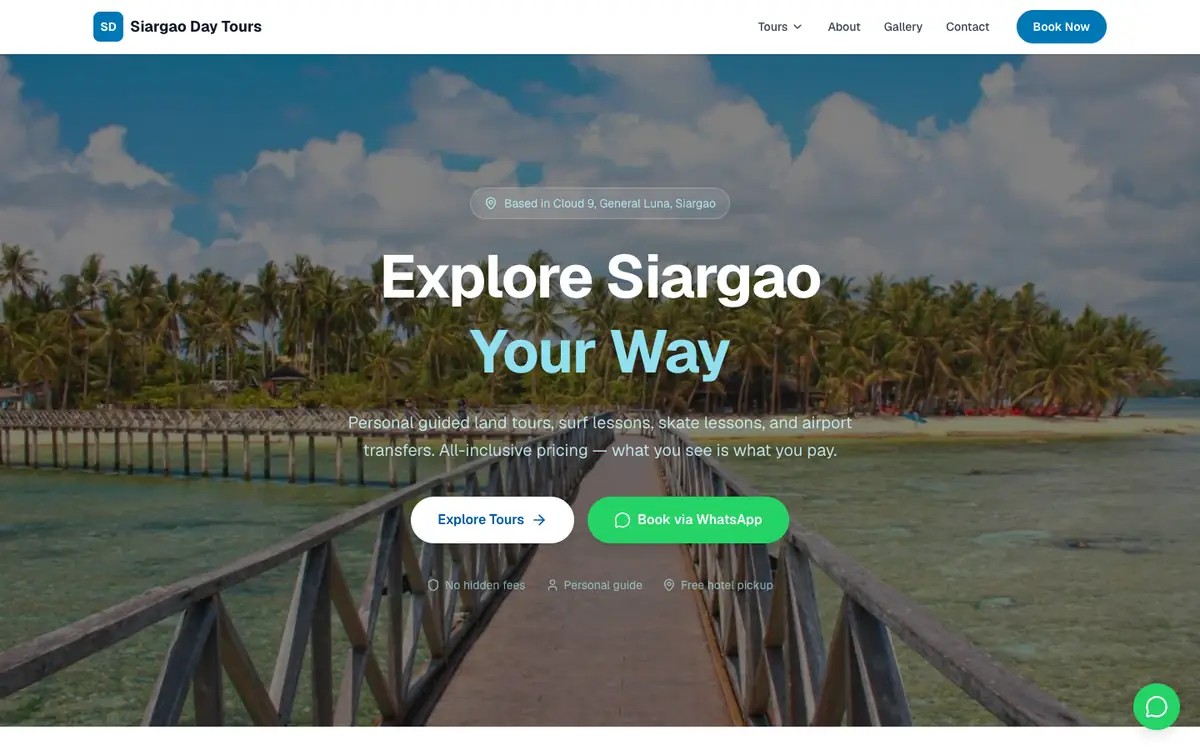 Screenshot of the public siargaotours.exybit.org page